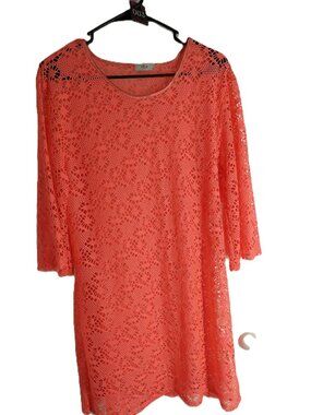 vLd, Coral crocheted swimsuit dress cover-up (Women's Large)
